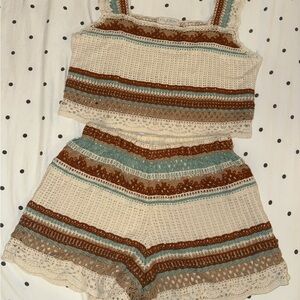 Rebellion Crochet Set in Cream, Brown, and Blue